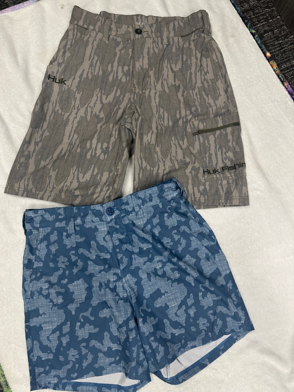 Bundle of 2 Huk Men’s Blue and Gray Camo Hybrid Shorts Size S